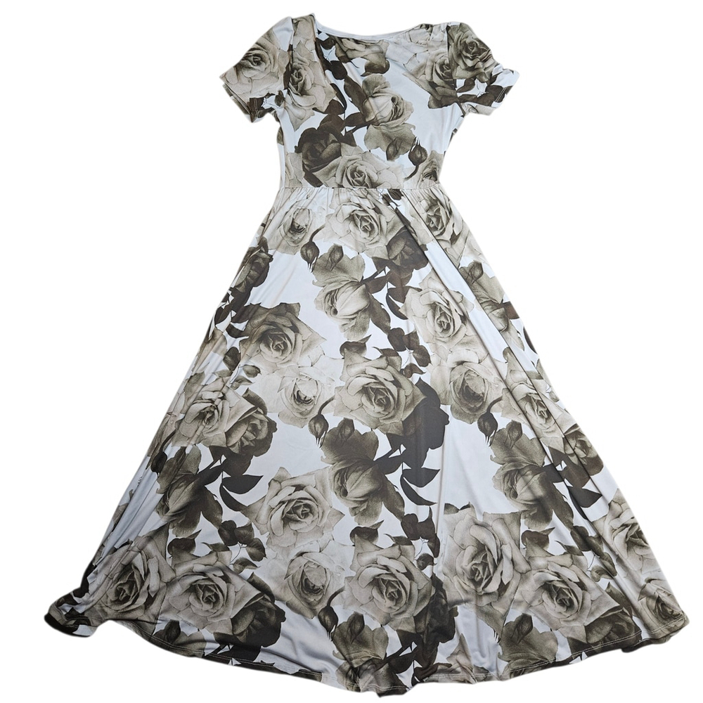 LuLaRoe Riley Midi Dress Size XS White Brown Floral - Picture 3 of 7